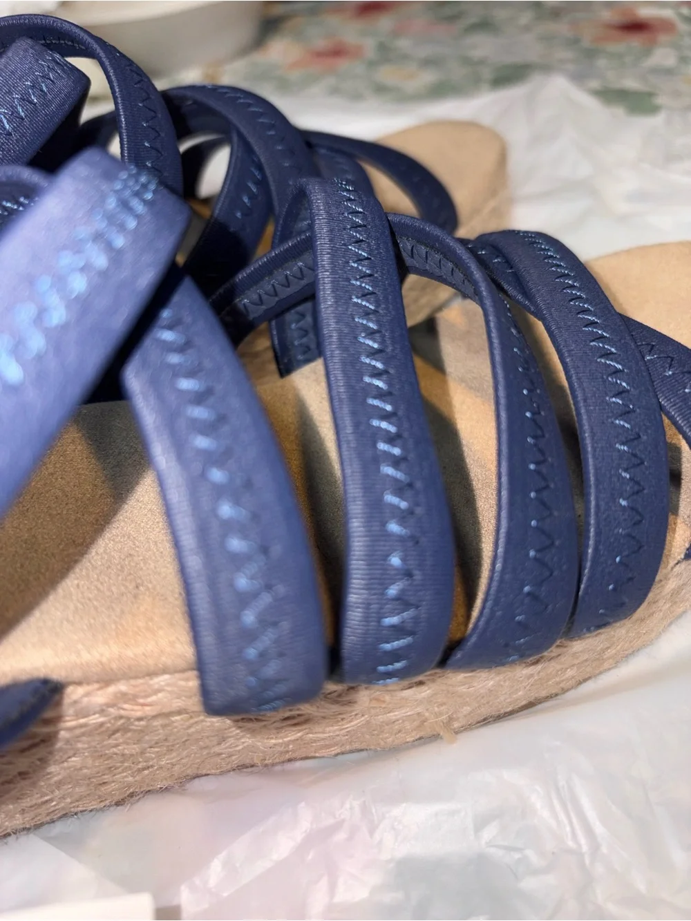 Kim Rogers Cassandra Navy Blue Elastic Strappy Wedge Sandal size 9